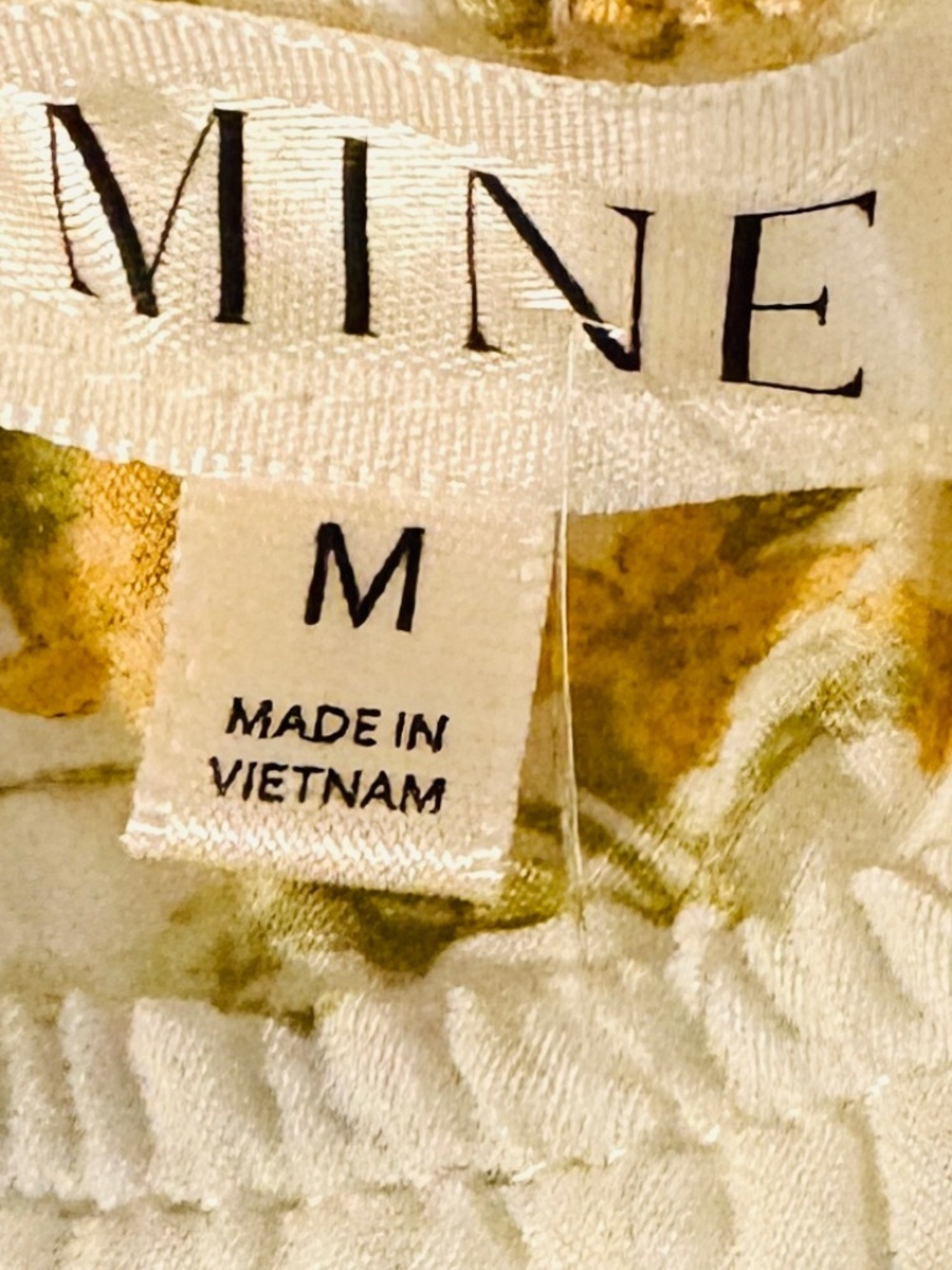 MINE Floral Puff Sleeve Tiered Mini Dress Cream Yellow Smocked Waist M NWT - Picture 5 of 6